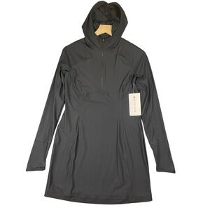 New Athleta Pacifica II Coverup Hooded Long Sleeve Black Sun Protection Size S